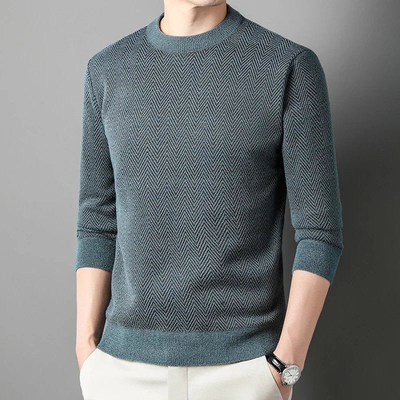Thickening Winter Men's Round Neck Thickened Sweater Knitted Pullover Solid Color Long Sleeved Casual Daily Warm Coat 6