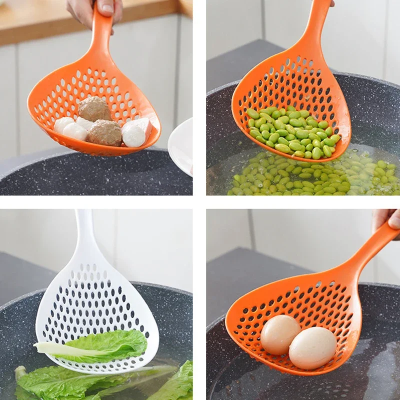 Plastic Slotted Scoop Colander Skimmer Spoon Non Stick Kitchen Food Drain Shovel Strainers Skimmer with Handle for Cooking