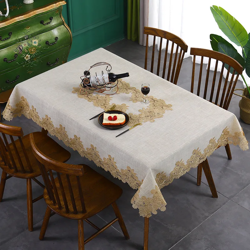Table Cover White Linen Cotton Tablecloth Rectangular Flower American Fabric Nordic Tv Cabinet Table Cloth Lace Pattern Modern - Image 5