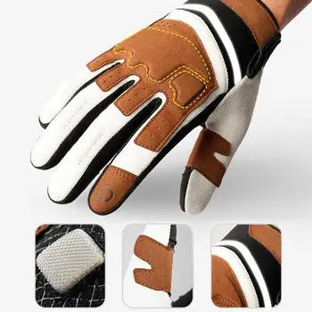 Winter Thermal Gloves Touchscreen Motorcycle Gloves For Men Full Finger Biker Cycling With Anti-Slip Reflective Leather Gloves 2
