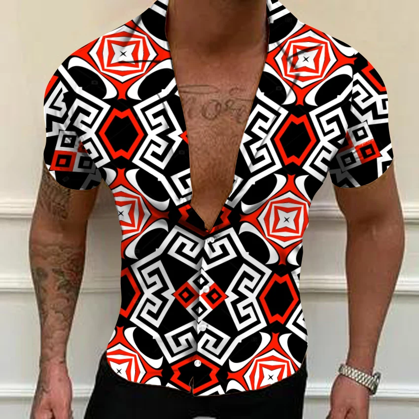 

Men's Hawaiian Shirts Loose Tops Lapel Single Breasted Casual Shirts Unisex Printed Men's New Breathable Summer Short Sleeves