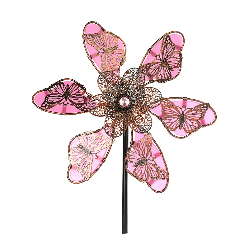 2025 New Metal Craftsmanship Ornaments Luminous Butterfly Inserts Patio Outdoor Decoration Wrought Iron Windmill Butterfly Decoration Garden Art Decor Windmill Toys Garden Windmill