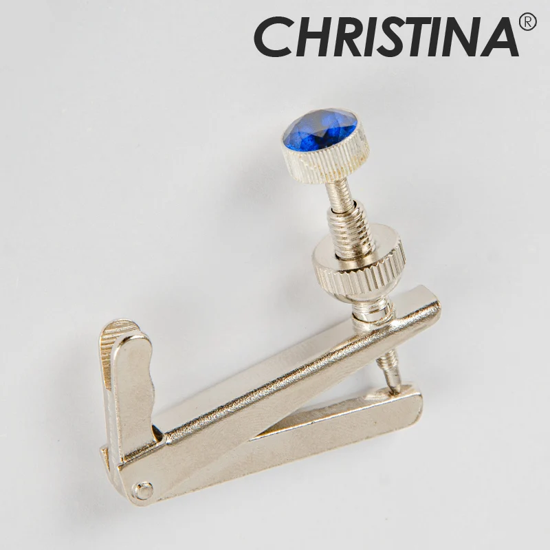 CHRISTINA Professional Premium Cello Fine Tuner Adjuster 4/4 Size Gold/Silver Plated Alloy Steel with Red/Blue Gem, 1 Piece