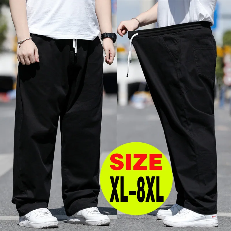 대형 남성 캐주얼 바지 XL-8XL 플러스 사이즈 스트레이트 루즈 피트 바지 신축성있는 허리 오버 사이즈 코튼 스웨트 팬츠..