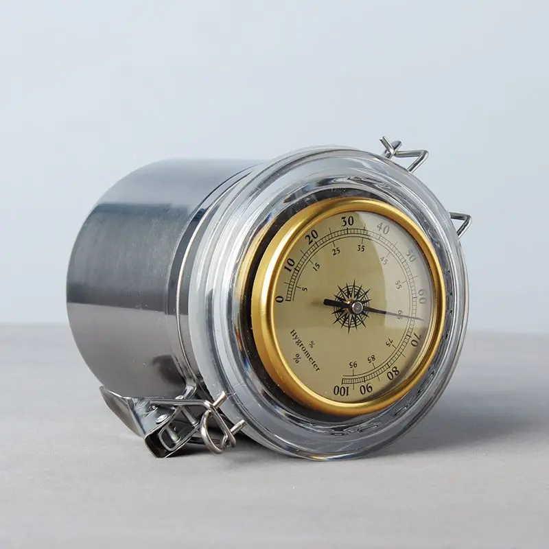 stainless steel jar humidifier sheet thermometer show Sealed Can coffee tea cigar Tobacco Moisturizing Jar gift Buckle