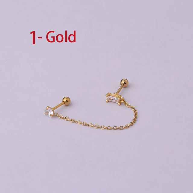 Boucles d'oreilles tendance en acier inoxydable pour femmes, 1 pièce, chaîne à Double perçage, fleur coréenne, Zircon, clous de perçage, bijoux à la mode