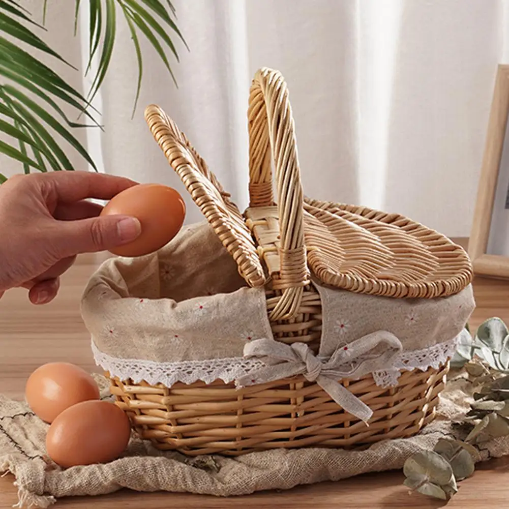 Willow Woven Wicker Picnic Basket With Lids Outdoor Shopping Double-lid Camping Large Capacity Fruit Storage Container Basket 2