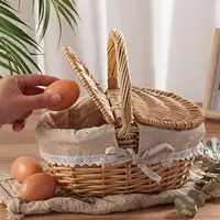 Willow Woven Wicker Picnic Basket With Lids Outdoor Shopping Double-lid Camping Large Capacity Fruit Storage Container Basket 2