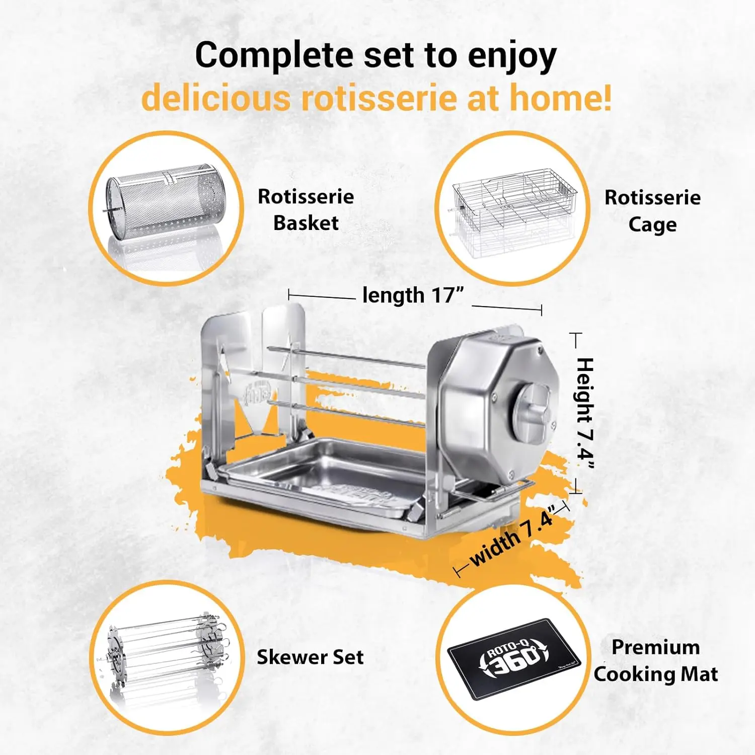 Bundle - Cordless Rotisserie Kit for Grills, Ovens, Smokers - Non-Electric Spit Roaster - Indoor/Outdoor BBQ - Stainless 3