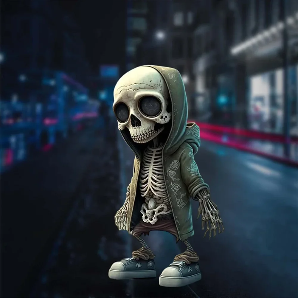 2023 New Cool Skeleton Figurines Halloween Black Skull Statue Doll Resin Decoration Car Pendant,Best Present for Friends