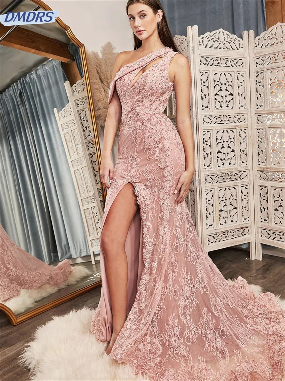 

Classic One Shoulder Sleeve Evening Gown 2024 Sexy Side Slit Dress Graceful A-Line Floor-length Gowns Vestidos De Novia