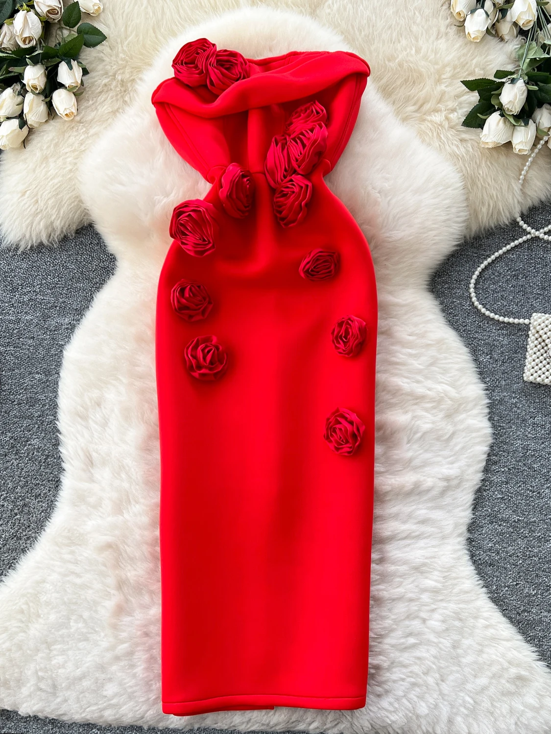 فستان حفلات زهور ثلاثية الأبعاد