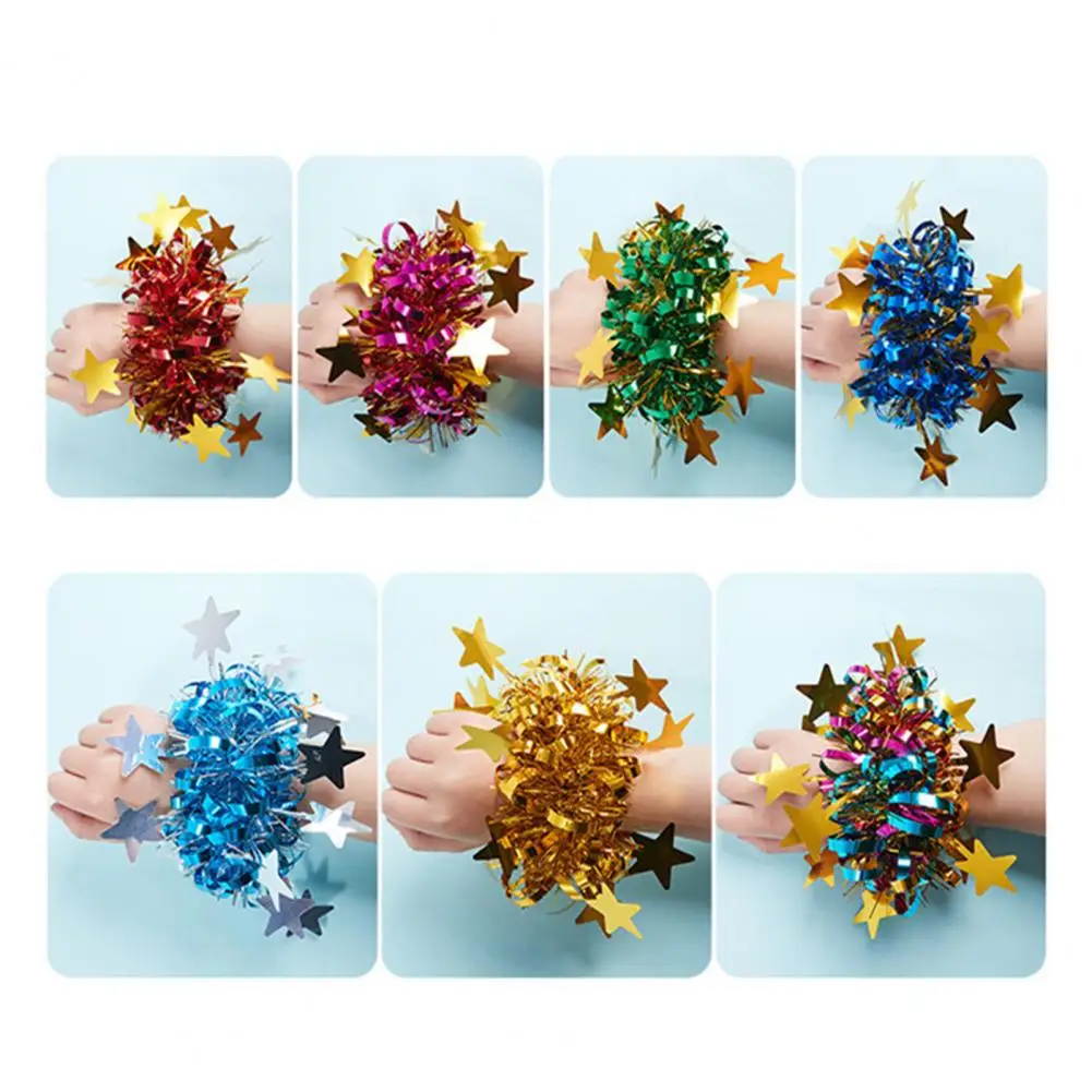 2Pcs Kids Dance Wrist Flower Star Decor Elastic Rubber Band Wristband Pom Poms Children Performance Party Wear Accessory