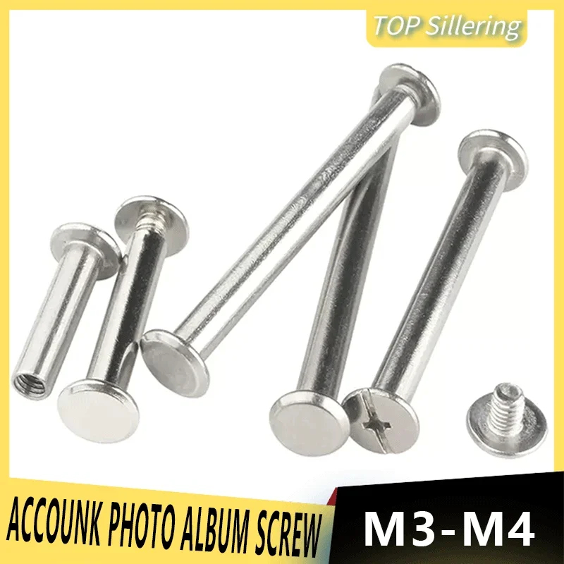 10sets 304 Stainless Steel Chicago Screw Photo Accounk Album Binding Screw Books Butt &empty;4(M3) &empty;5(M4)
