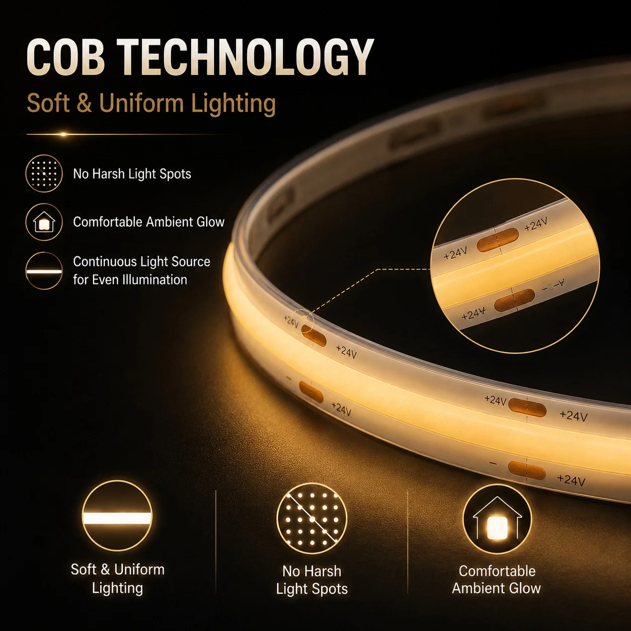 고밀도 도트리스 COB LED 테이프 터치 디머 플렉시블 스트립 라이트 자가 접착식 선형 램프 DIY 가정 장식 조명용