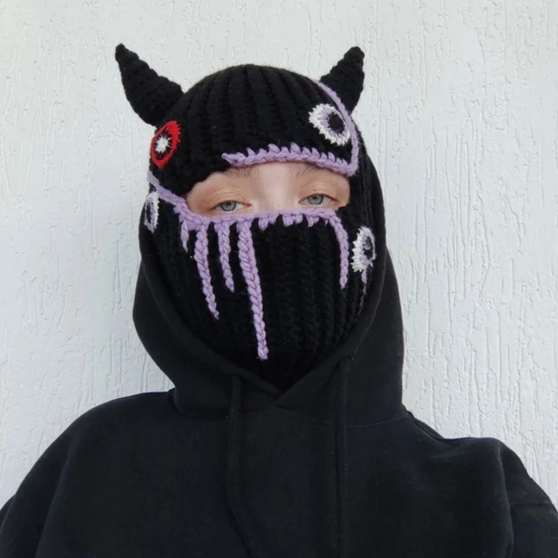 Devil Horn Balaclava Little Devil Hat Halloween Balaclava Funny Hooded