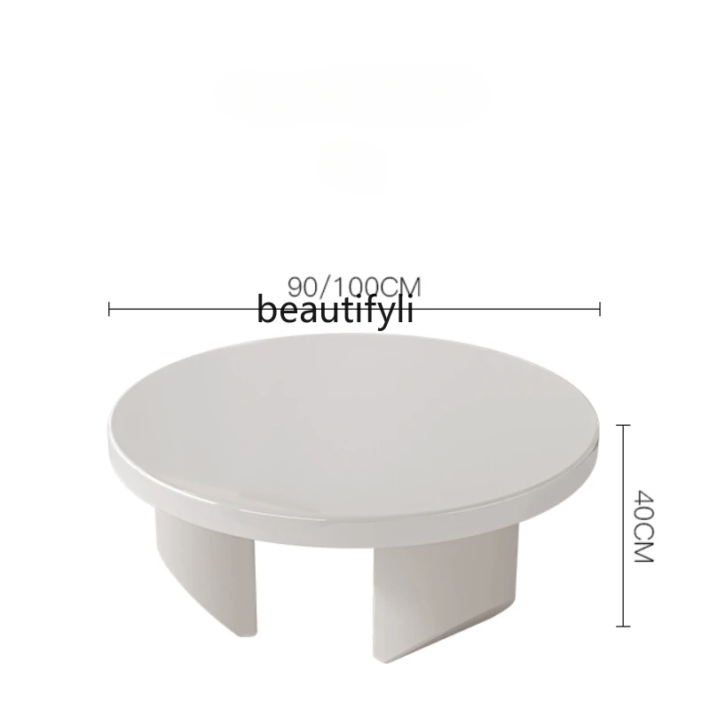 

Cream Silent Style Living Room Coffee Table Side Combination Nordic Modern Household Solid Wood round White Tea Table