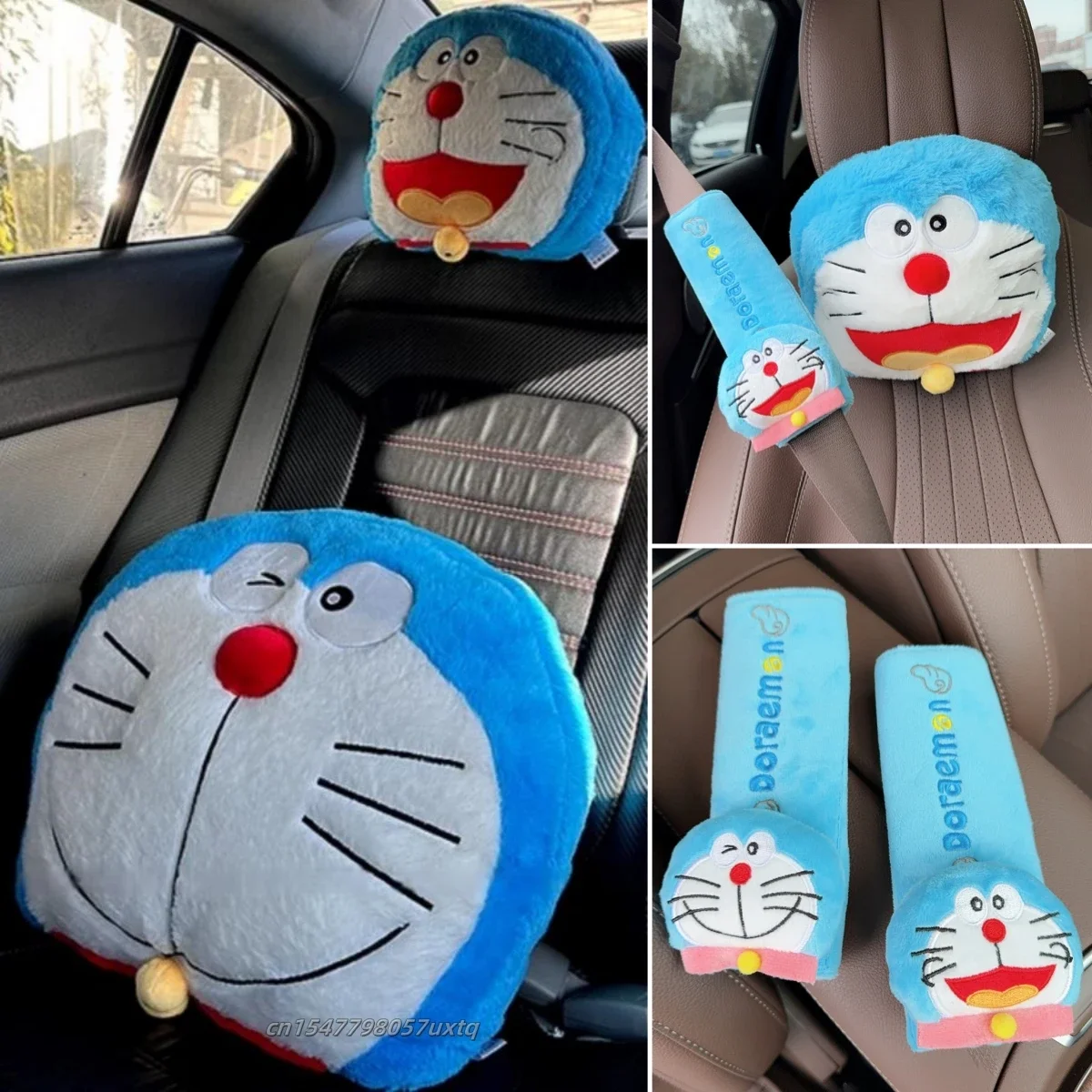 Japanese Style Doraemon Plush Headrest and Seat Belt Cover Set