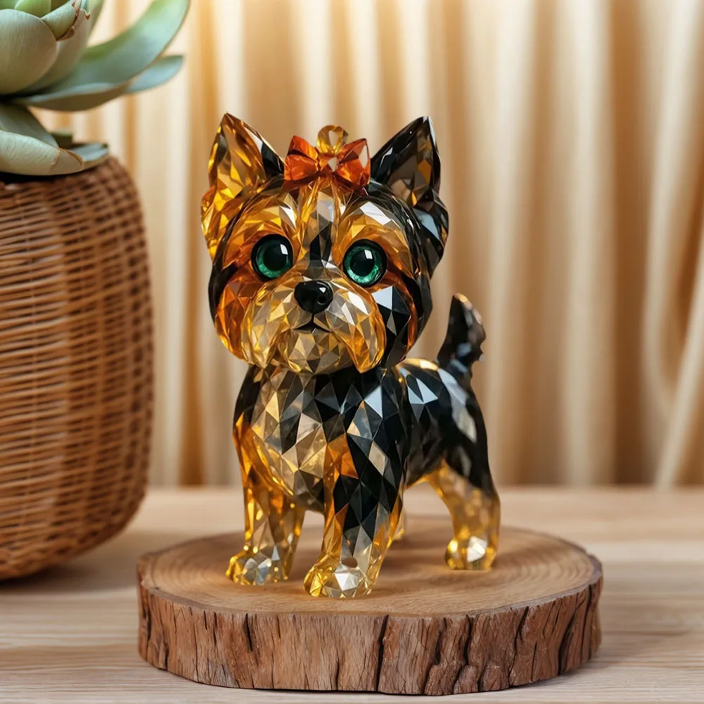 Creative Fake Crystal Resin Painted Animal Statue Mini Cat/Dog Clear Glass Collectible Artwork Home Office Decoration Ornament