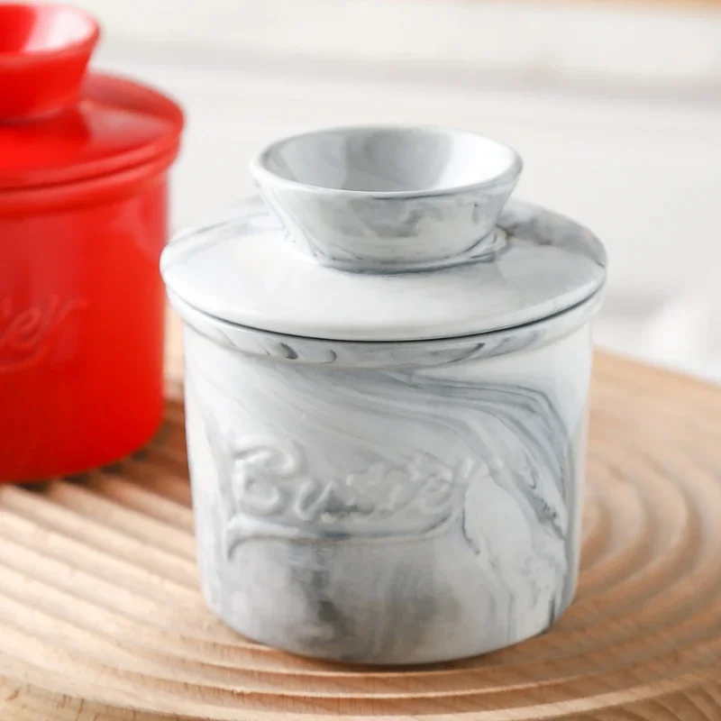 Multi Color Butter Crock with Lid Modern Round Ceramic Butter Holding Plates Keeper Cheese Storage Container Butter Storage Box