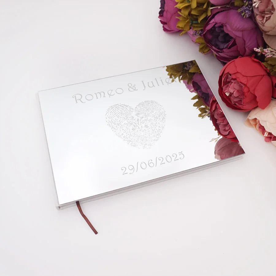 Different Designs Custom Wedding Party Signature Guest Book Personalized Mirror Cover White Blank Inner Pages Horizontal Book