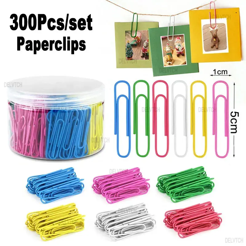 300Pcs/Set 50mm Color Paperclips With Box Office School Wall Map Photos Memo Pad Notes Paper Clips Pins Holiday DIY Decoration 50pcs set 35mm mini colorful wooden clips with 10m string rope photo clamp diy craft decoration office postcard memo paper clips