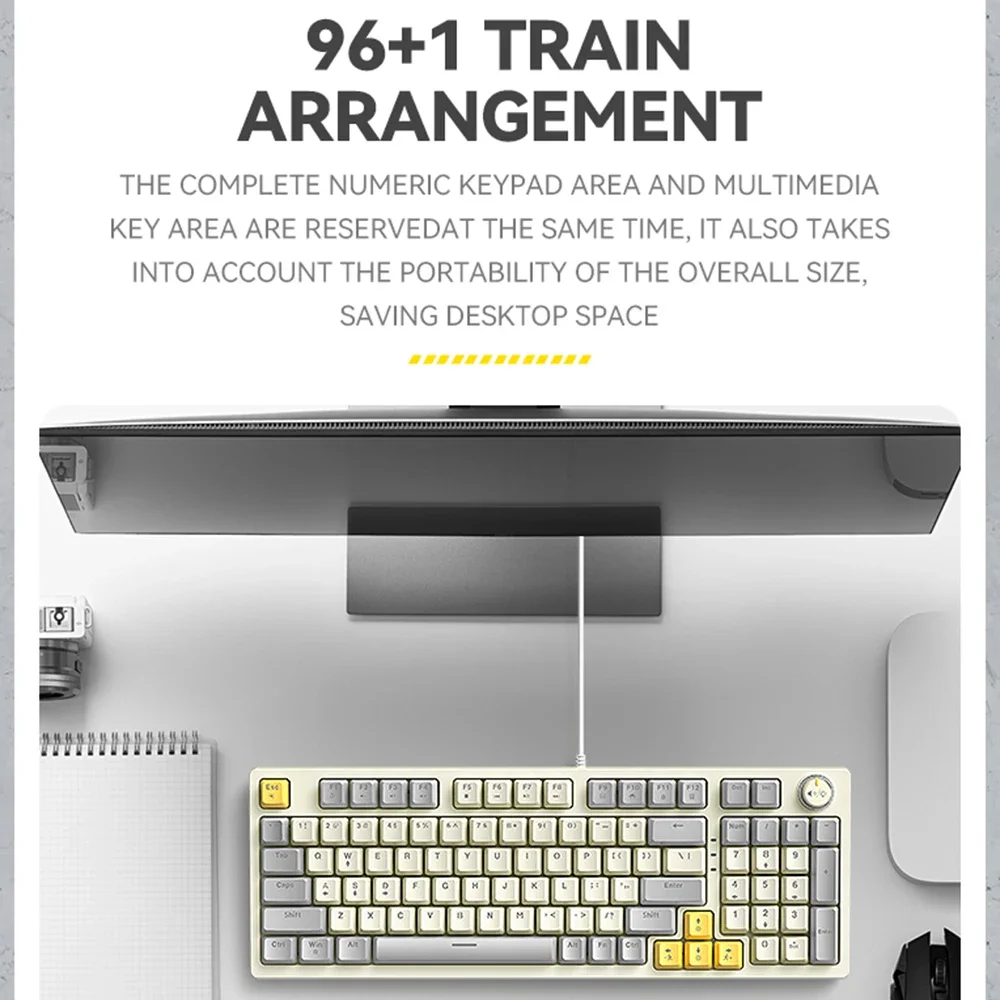 Mechanical Keyboard 96+1 Keys Wired Gaming Keyboard High-quality ABS Dual Color Molding Keycap Blue Switches