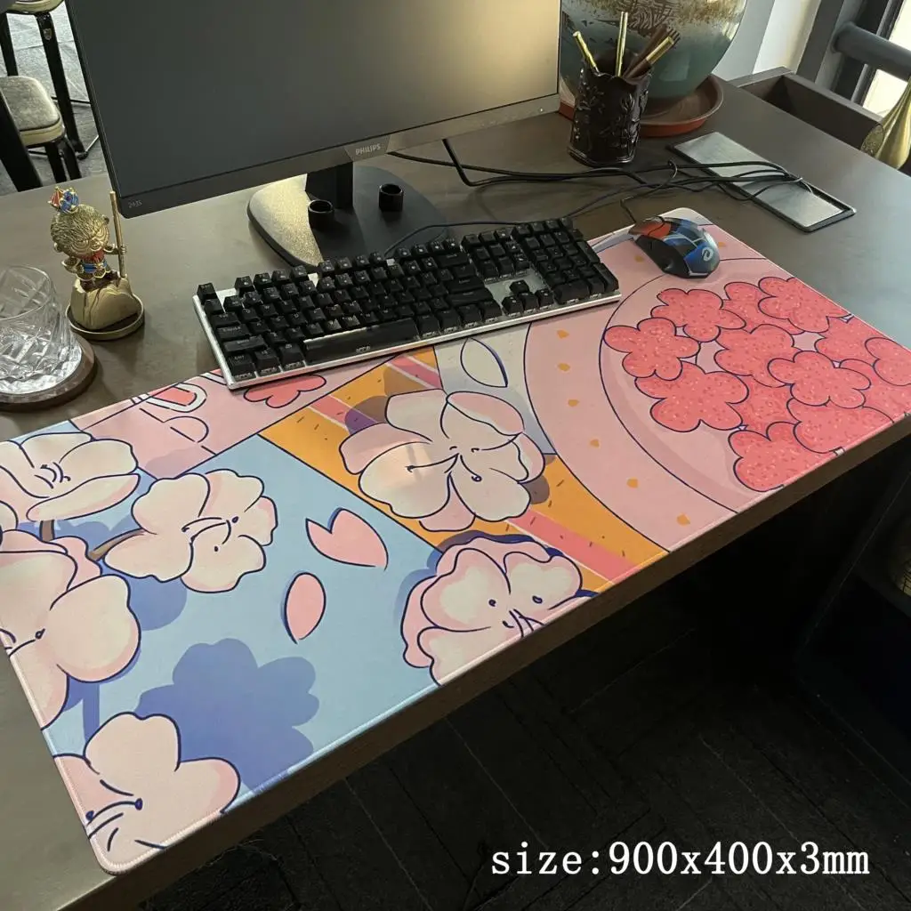 Kawaii Mouse Pad Desk Gaming Accessories Cute Clouds Xxl Mouse Pad Pink  Anime Office Decor Desk Mousepad Large, 31.5x15.7in Extended Keyboard  Mousepad For Desk Girl With Stitched Edges Non-Slip Rubber 