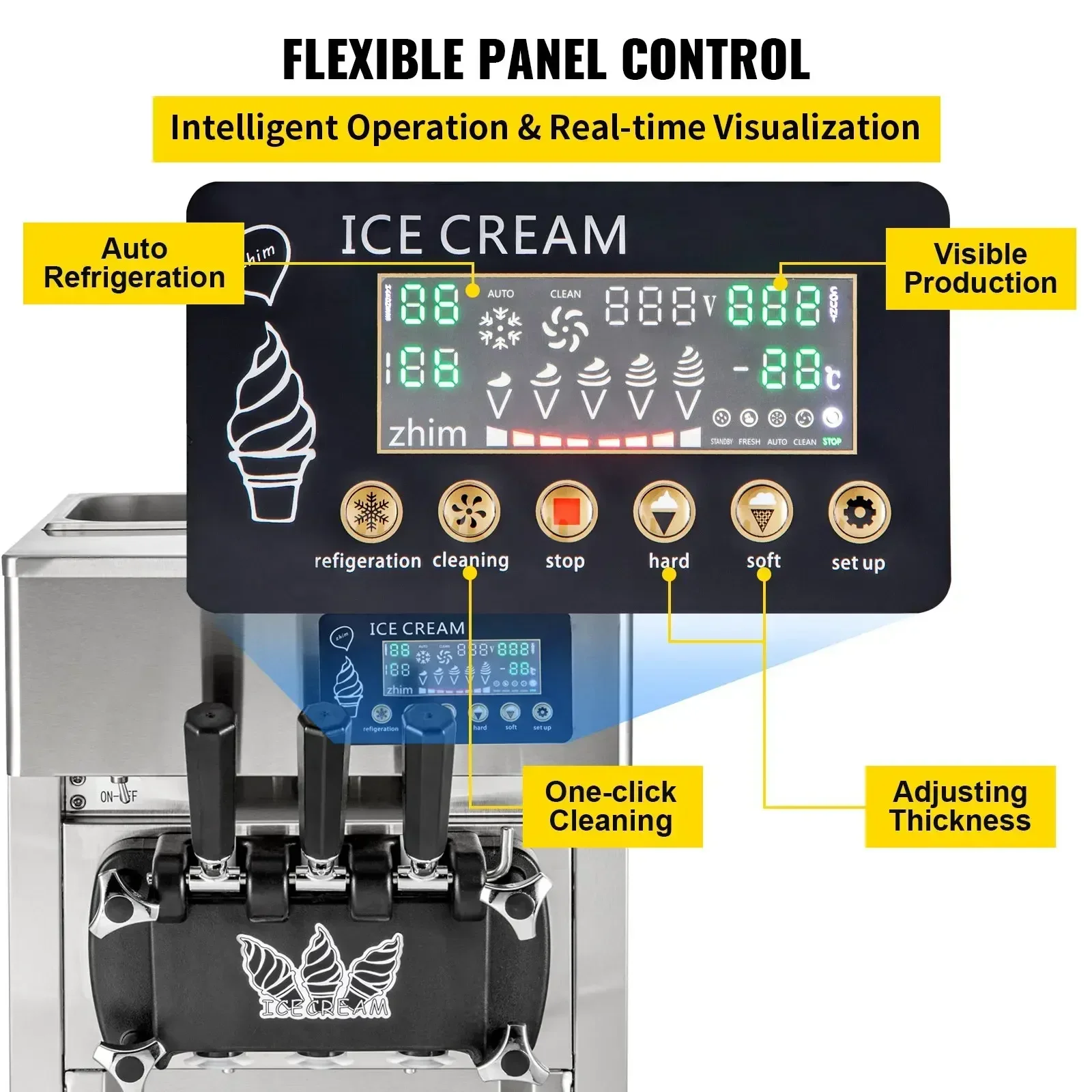 VEVOR Commercial Professional Soft Ice Cream Machine 3 Flavors 18L/H Ice Cream Commercial Soft Serve Maker