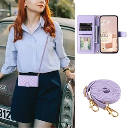 Premium Long Lanyard Flip Leather Wallet Phone Case with Card Holder and Cover - Galaxy S21 Ultra (PURPLE)