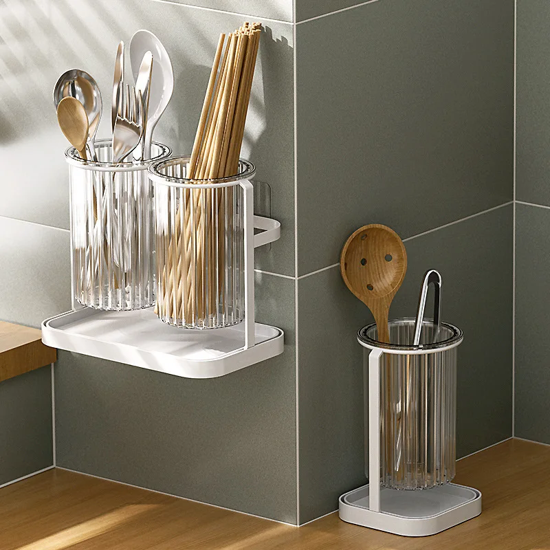 

Chopsticks Storage Space Cage Light Luxury Spoon Rack Separate Cups Saving Drying Transparent No Drilling Kitchen Accessorie