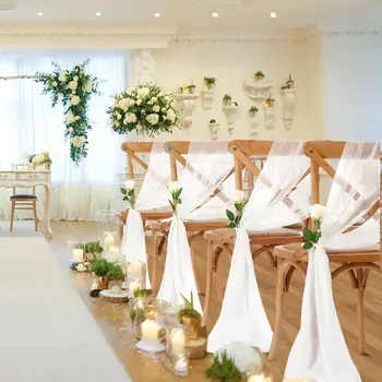 Ceintures de chaise en mousseline de soie blanche, 24 pièces, 17x275cm, 12 ensembles, housses de chaise de mariage, ruban, décor de chaise d'allée pour fête de mariage 1