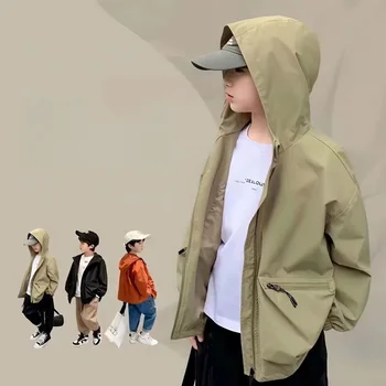 Boys Trench Coats Children Spring Hooded Jackets Kids Fashion Tops New Teenager Autumn Windbreaker Boy Solid Casual Clothing
