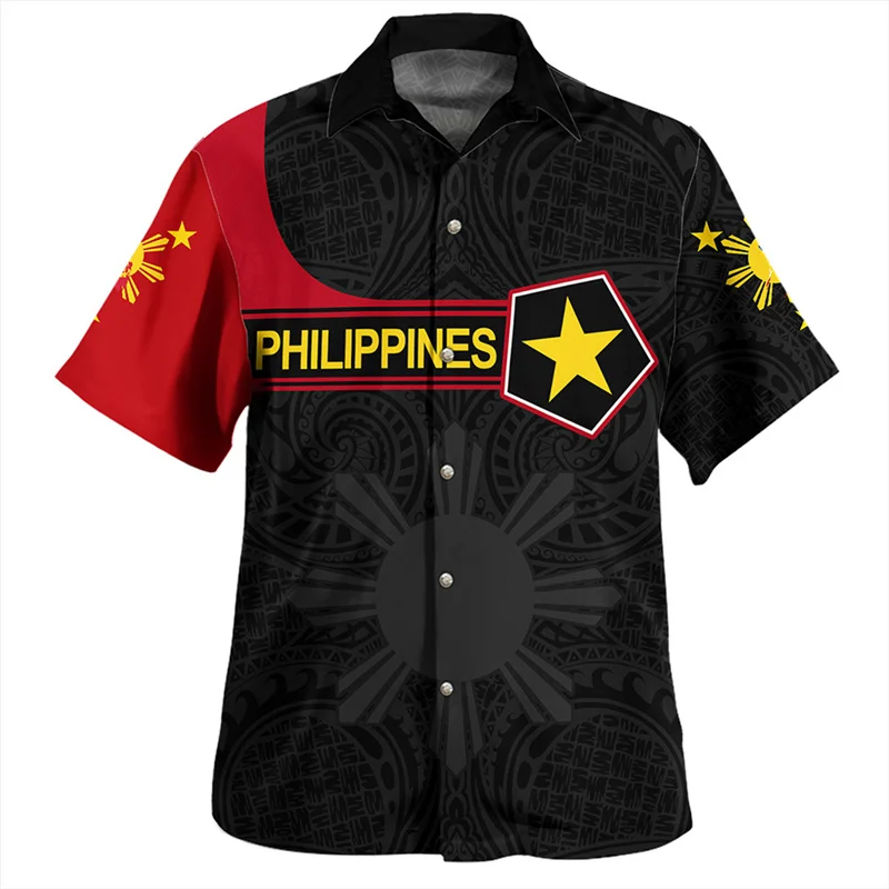 

Summer Vintage 3D Printing Republic Of The Philippines National Flag Shirts PINOY Filipinos Emblem Graphic Short Shirts Men Top