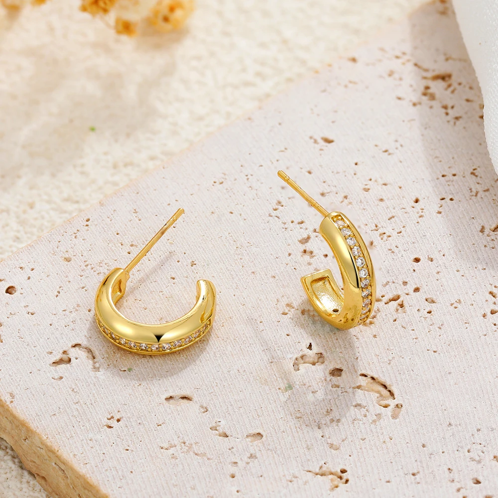 Fashion Mini C-shape CZ Zircon Hoop Earrings for Women 18K Gold Plated Hypoallergenic Earring Waterproof Jewelry Wholesale Joias