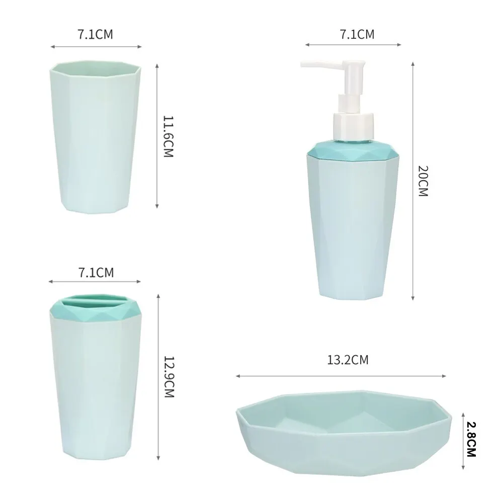 Toothbrush Cup Set 4PCS Diamond Shape Plastics Bathroom Accessories Sets Nordic Matte Toothbrush Holder Cup Soap Dispenser Bathroom Kit Toothbrush Case Toothbrush Storage Rack Toothbrush Storage Box Mouthwash Dispenser