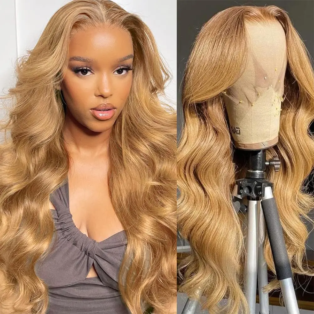 #27 Honey Blonde Lace Front Wigs Human Hair 30 32 34 Inch Body Wave 13x6 HD Lace Frontal Wig 180 Density Colored Human Hair Wigs