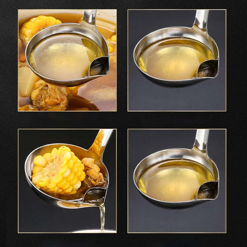 Escumadeira de aço inoxidável para sopa e separação de óleo_voghion.com