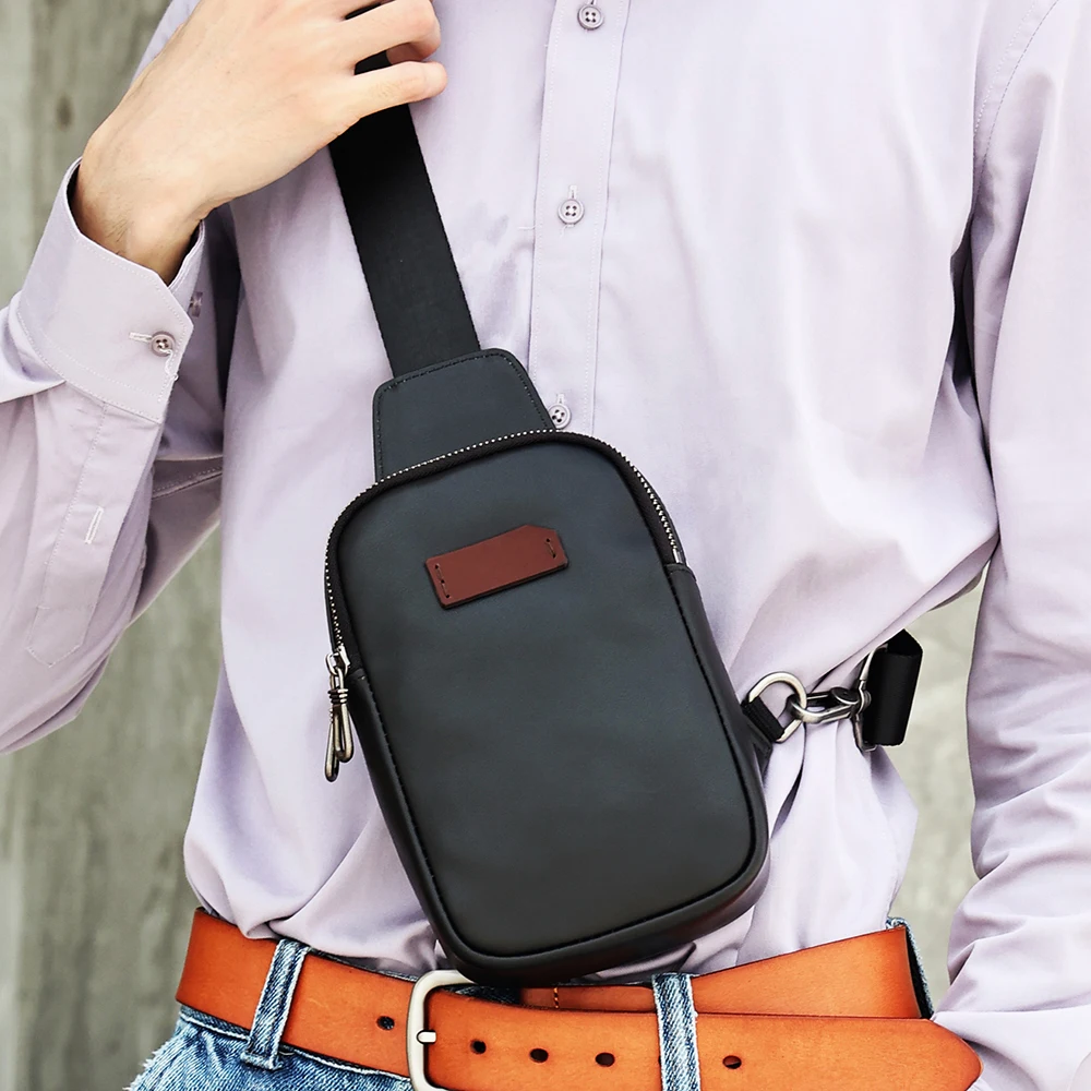 Portable Casual Men's Shoulder Bag Fashion Crossbody Chest Bag Genuine Leather Trend  Chest Bag For Men  New Style