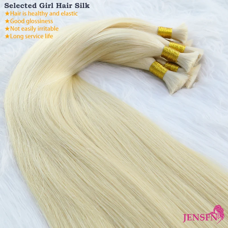 JENSFN Bulk Hair Extensions Human Hair Straight real Natural Hair 50g/Strand #613 60 Brown Blonde Salon Supplies 16"-26" Inch 3