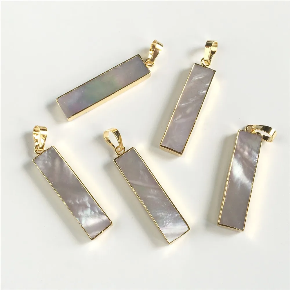 

FUWO Wholesale Natural Mother of Pearl Shell Pendants,Gold Color Trimmed Rectangle Jewewlry For Necklace Making PD596 5Pcs/Lot