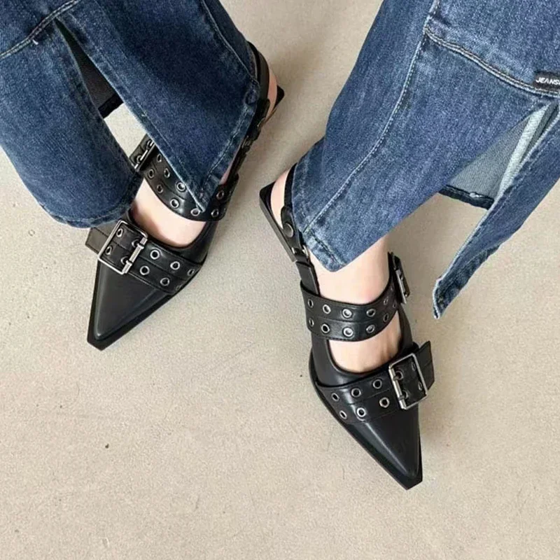 New Woman Pointed Toe Shoes Slingback Shoes Ladies Slingback Heels Pointed Toe Heels Designer Block Heel Mary Jane