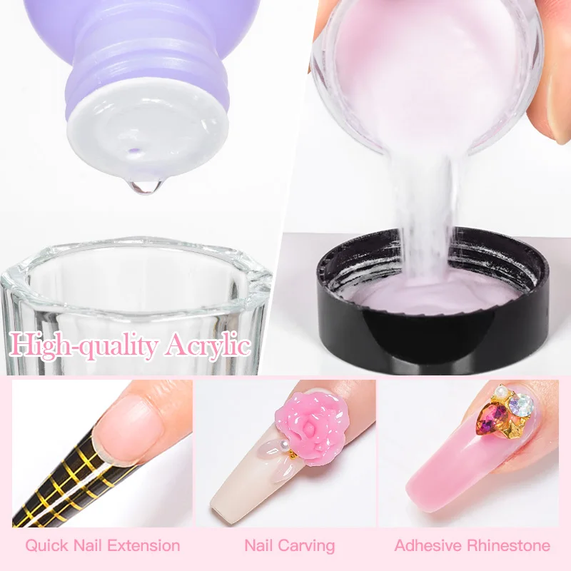 MEET ACROSS 10g Acrylic Powder Clear Pink White Nail Professional Polymer For French Nail Extension Art No Need Lamp Cure
