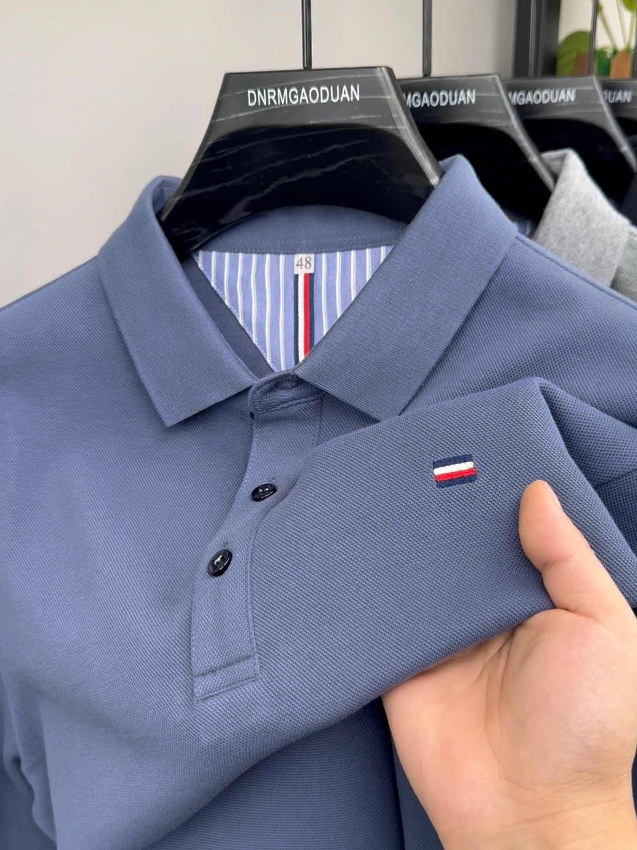 남성용 2024 자수 코튼 비즈니스 폴로 셔츠, 캐주얼 통기성 라펠 티셔츠, 럭셔리 브랜드 디자이너, 여름 신상 패션 