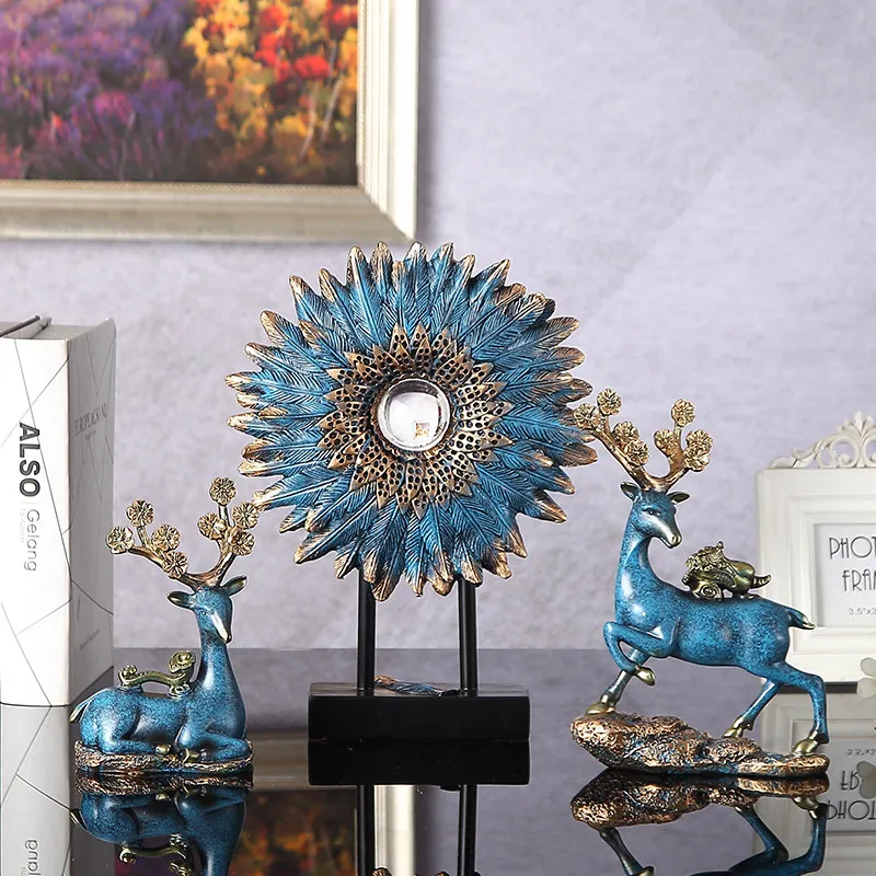 

American Resin Light Luxury Feng Shui Lucky Deer Decoration Furnishings Livingroom Home Figurines Ornaments Office Table Crafts