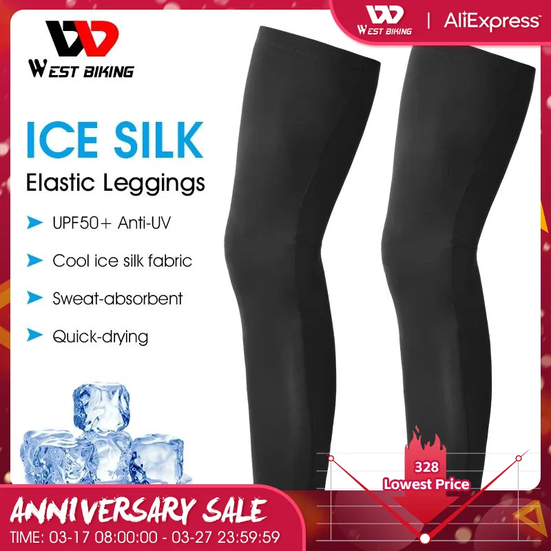 WEST BIKING Ice Silk Cycling Leg Sleeves UPF50+ Anti UV Summer Riding Leg Sleeves Quick Dry Sport Kneepad Protective Equipment