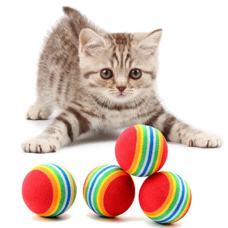 

3Pcs Cat Toy Interactive Rainbow Sponge Ball Cat Chew Foam Ball Training Kitten For Cat Supplies Juguetes Para Gatos Accessories
