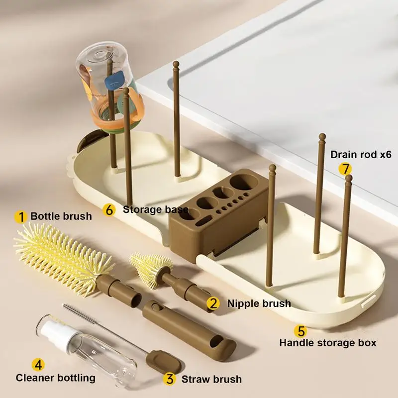 Baby Bottle Cleaning Brush Set Folding Baby Feeding Bottles Drain