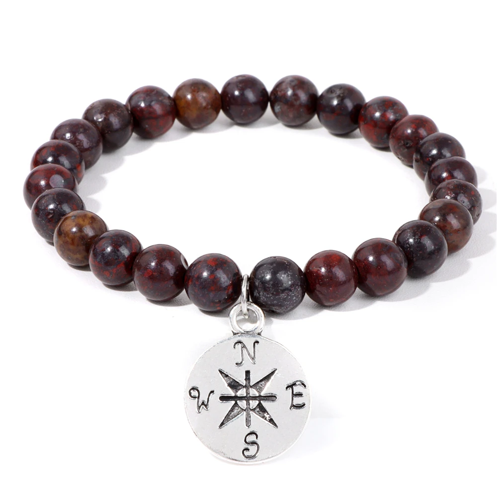 Neue Retro Kompass Charme Armbänder Für Frauen Männer Tigerauge Stein Keltische Viking Anhänger Blutstein Armband Punk Glück Schmuck – Detail 7