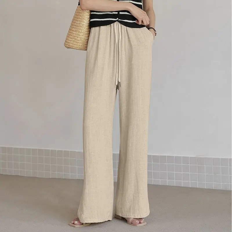 Autumn and Winter Women's Drawstring Pockets Patchwork Solid Color Fashion Casual Elegant Commuter Straight Cylind Waist Pants